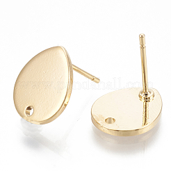 真鍮製スタッドピアスパーツ  ループと平板付き  ティアドロップ  ニッケルフリー  18KGP本金メッキ  12x10mm  穴：1.4mm  ピン：1mm&nbsp;KK-Q750-068G