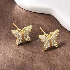 Brass Micro Pave Clear Cubic Zirconia Stud Earrings&nbsp;EJEW-F400-02D-G