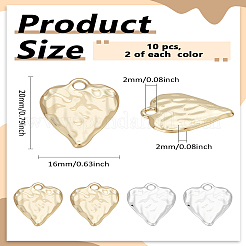 20個2色ラックメッキハンマー合金ペンダント  カドミウムフリー＆鉛フリー  ハート  ミックスカラー  20x16x2mm  穴：2mm  10個/カラー&nbsp;FIND-LP0005-50