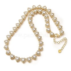 Brass Clear Cubic Zirconia Heart Link Chain Necklaces for Women&nbsp;NJEW-H057-02G