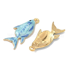 304ステンレススチールエナメルペンダント  魚のチャーム  イオンプレーティング（ip）  18KGP本金メッキ  ライトスカイブルー  28x12x2.5mm  穴：1.2mm&nbsp;STAS-K295-58C-G