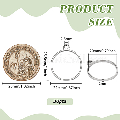 ステンレスペンダント30個  オープンバックベゼル  リング  ステンレス鋼色  25.5x22x2mm  穴：2.5mm  内径：20mm&nbsp;STAS-FG0001-08