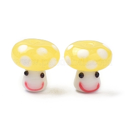手作りランプワークビーズ  笑顔のキノコビーズ  きいろ  13x13mm  穴：3mm&nbsp;GLAA-K041-01B