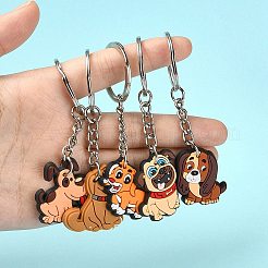 5 個 5 スタイルかわいい漫画 PVC プラスチック犬ペンダントキーホルダー  鉄パーツ  ミックスカラー  7.4~8.4cm  1個/スタイル&nbsp;KEYC-YW0001-18