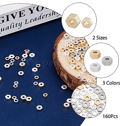 120個 6スタイル ラックメッキ真鍮ビーズ  長持ちメッキ  六角  ミックスカラー  3~4x3~4x1.5~2mm  穴：1~1.5mm  20個/スタイル&nbsp;KK-FH0006-97