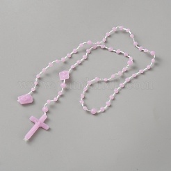 Polyester & Resin Link Chain Rosary Bead Necklaces&nbsp;LS-NJEW-WH0020-72B