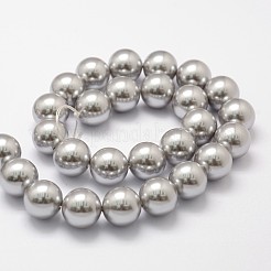シェルパールビーズ連売り  グレードA  ラウンド  グレー  12mm  穴：1mm  約34個/連  16インチ&nbsp;BSHE-L026-05-12mm