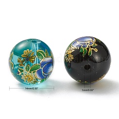 Flower Painted Handmade Lampwork Round Beads&nbsp;LAMP-I008-03