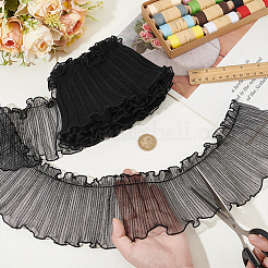 5ヤードのポリエステルプリーツレースリボン  ウェーブエッジレーストリム  洋服アクセサリー  ブラック  4インチ（100mm）&nbsp;OCOR-BC0006-80A