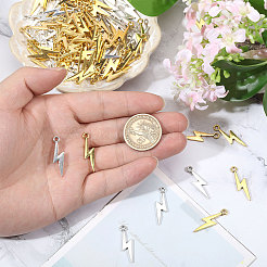 120本2色チベット風アロイペンダント  ライトニング  アンティークシルバー＆アンティーク金色  27x7.5x2mm  穴：2mm  60個/カラー&nbsp;FIND-CA0010-54