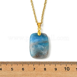 Natural Apatite Rectangle Pendant 304 Stainless Steel Cable Chain Necklaces&nbsp;NJEW-JN06210-02
