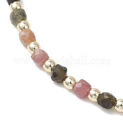 Natural Multicolor Tourmaline Faceted Cube Beaded Brass Micro Pave Clear Cubic Zirconia Butterfly Pendant OT Lariat Necklaces for Women&nbsp;NJEW-JN05807