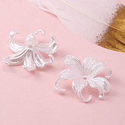 不透明な ABS プラスチック ビーズ キャップ  6  - 花びらの花  ホワイト  42mm&nbsp;X-FIND-PW0018-01