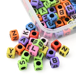 クラフトアクリルビーズ  ランダムな混合文字の立方体  ミックスカラー  6x6x6mm  穴：3mm  100個/箱&nbsp;MACR-YW0002-27
