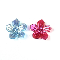 UVメッキアクリルビーズキャップ  虹色の  花/葉  ミックスカラー  24x23x5mm  穴：2mm  約454個/500g&nbsp;OACR-B025-01B