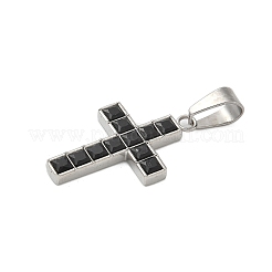 304ステンレスペンダント  クロスチャーム  ガラスと  ブラック  30x19x3mm  穴：8.5x5mm&nbsp;STAS-G346-29P-04