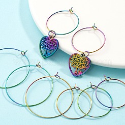 40個 2スタイル イオンプレーティング(IP) 304ステンレススチール フープピアス 金具  ワイングラスチャームのパーツ  虹色  21ゲージ  25~35x0.7mm  20個/スタイル&nbsp;STAS-LS0001-47MC