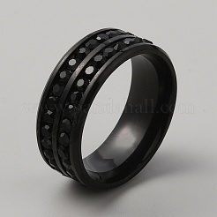 ラインストーンの指輪  女性用201ステンレススチールリング  電気泳動黒  内径：18mm&nbsp;RJEW-WH0012-20EB