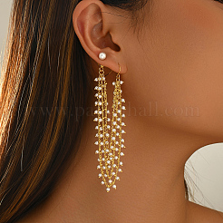 Brass Plastic Pearl Round Beads Long Stud Dangle Earrings for Women&nbsp;CY5382