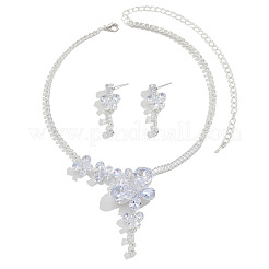 Butterfly Brass Micro Pave Clear Cubic Zirconia Pendant Necklaces & Stud Dangle Earrings Sets for Women&nbsp;FS-WGDDC3C-01