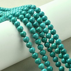 天然マグネサイトラウンドビーズ連売り  染め  ターコイズ  6mm  穴：1mm  約64個/連  15.7インチ（40cm）&nbsp;TURQ-G148-03-6mm