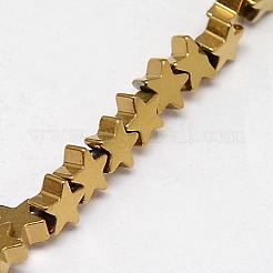 電気メッキ磁気無し合成ヘマタイトビーズ連売り  スター  グレードAAAA  黄金メッキ  4x4x2mm  穴：1mm  約117個/連  15.2インチ&nbsp;G-J173-4x4mm-03