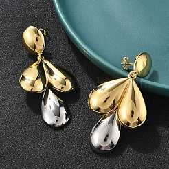 ティアドロップ真鍮ダングルスタッドピアス  長持ちメッキ  鉛フリー＆カドミウムフリー  18KGP本金メッキ  59.5x30mm&nbsp;EJEW-S258-06GP