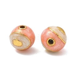 合金エナメルビーズ  ラウンド  ゴールドカラー  ピンク  9.5mm  穴：1.8mm&nbsp;ENAM-B037-13G-01