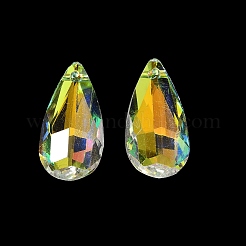 ガラスチャーム  ティアドロップ  ABカラー  多面カット  クリアAB  24x12x5.5mm  穴：1.4mm&nbsp;X-GLAA-I057-09A