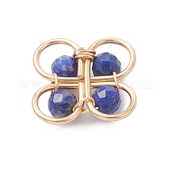 4Pcs 4 Styles Natural Amethyst & Dyed Agate & Green Aventurine & Lapis Lazuli Faceted Round Copper Wire Wrapped Clover Multi-Strand Links&nbsp;PALLOY-TA00358-01