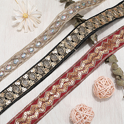 ポリエステル刺繍スパンコールリボン  洋服アクセサリー  ブラック  1-1/4インチ（31mm）&nbsp;OCOR-WH20003-38B