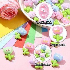エナメルアクリルビーズ30個  花  ミックスカラー  26x18x12.3mm  穴：1.8mm  30個/セット&nbsp;OACR-CJ0002-01