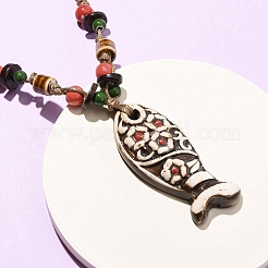 Ceramic Fish Pendant Adjustable Waxed Cord Necklaces for Women&nbsp;LS-NJEW-B146-04