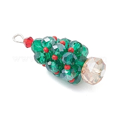 電気メッキガラスチャーム  クリスマスツリー  銀色の鉄のループ付き  多面カット  グリーン  39.5x16.5mm  穴：2.2mm&nbsp;PALLOY-MZ00843-01