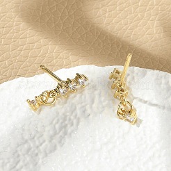 Brass Micro Pave Clear Cubic Zirconia Stud Earrings&nbsp;EJEW-R016-26G-01