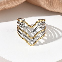 304 Stainless Steel Multi Layer Cuff Open Rings for Women&nbsp;RJEW-A095-05PG
