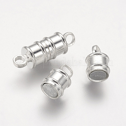 ループ付き真鍮製マグネットクラスプ  ニッケルフリー  コラム  銀色のメッキ  17x6mm  穴：2mm&nbsp;KK-MC026-S-NF