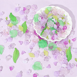 DIYの葉っぱと花のパーツキット  アクリルパーツなど、  ガラス＆アクリルビーズ  スミレ  12.5x12.5x6.5mm  穴：1.5mm&nbsp;DIY-PA0001-64B