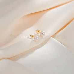 ラウンド天然パールスタッドピアス  女性用スターリングシルバージュエリー925個  14KGP本金メッキ  16.5x5.5mm&nbsp;EJEW-G411-04B-G