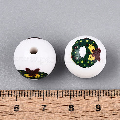Christmas Printed Opaque Acrylic Round Beads&nbsp;OACR-T029-08E