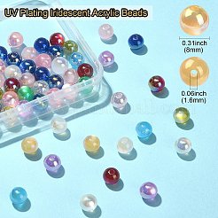 UVメッキ虹色アクリルビーズ  ラウンド  ミックスカラー  8mm  穴：1.6mm  60個/箱&nbsp;MACR-CJ0001-75