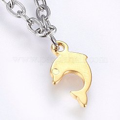 304ステンレススチールチャームブレスレット  カニカン付き  イルカ  ゴールデン·ステンレス鋼色  7-7/8インチ（20cm）  2.5mm&nbsp;BJEW-F330-10GP-09