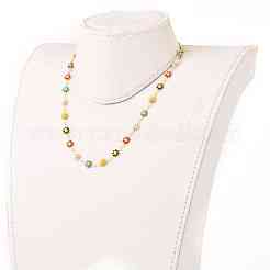 Golden Brass Flower Enamel Links Chain Necklaces&nbsp;NJEW-JN03171-01