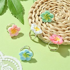 プルメリアの花樹脂フィンガーリング  シルバー真鍮の調節可能なリング  ミックスカラー  内径：14.5mm&nbsp;RJEW-JR00640