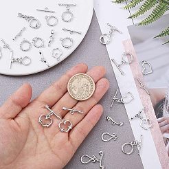 20セット10スタイルの真鍮トグル留め具  長持ちメッキ  混合図形  カドミウムフリー＆鉛フリー  プラチナ  2セット/スタイル&nbsp;KK-FH0002-25