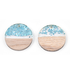 Transparent Resin & White Wood Pendants&nbsp;RESI-N039-54
