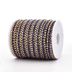 鉄ラインストーンカップチェーン  スプールで  ゴールドカラー  ダークブルー  8.5x3mm  約14.99フィート（4.57m）/ロール&nbsp;CH-T006-04G-07