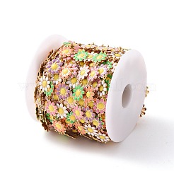 Ion Plating(IP) 304 Stainless Steel Daisy Flower Link Chains with Enamel&nbsp;AJEW-J035-03G-13