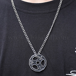 フィットネスバーベル合金製ブラックエナメルペンダントネックレス（男性用）  プラチナ  23.62インチ（60cm）&nbsp;FS-WG955E3-01