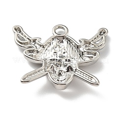 ハロウィーン合金ペンダント  ルビーラインストーン付き  海賊  プラチナ  23.5x30x4.5mm  穴：2.5mm&nbsp;FIND-G021-A02-P